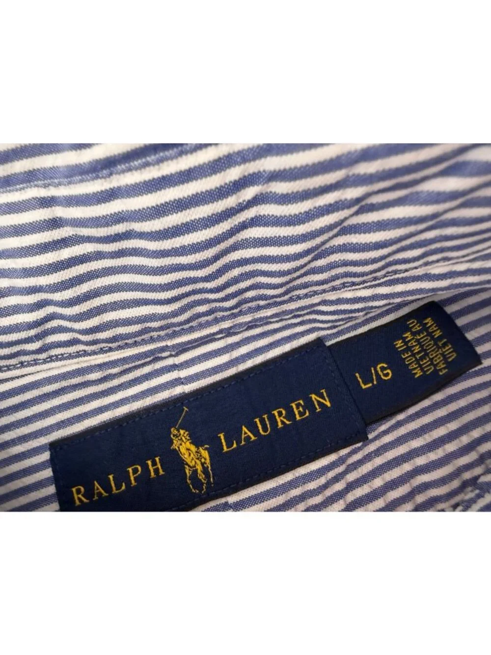 Polo Ralph Lauren Shirt Mens Large L Seersucker Short Sleeve Striped Button Down
